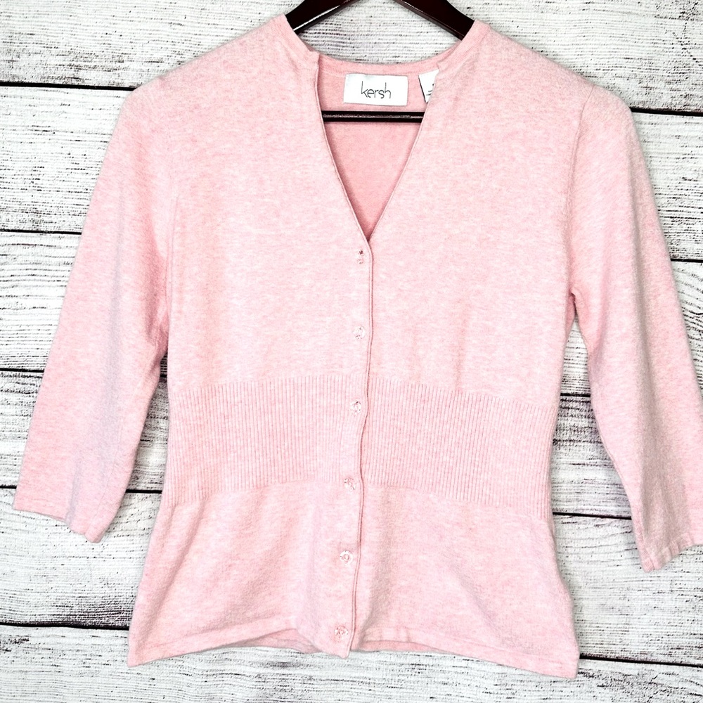 Kersh Size M Pink 3/4 Sleeve Cardigan Sweater M - Picture 2 of 8